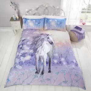 Image of Magical Unicorn Quilt Duvet Cover Bed Set, Polycotton, Purple, Double - Rapport