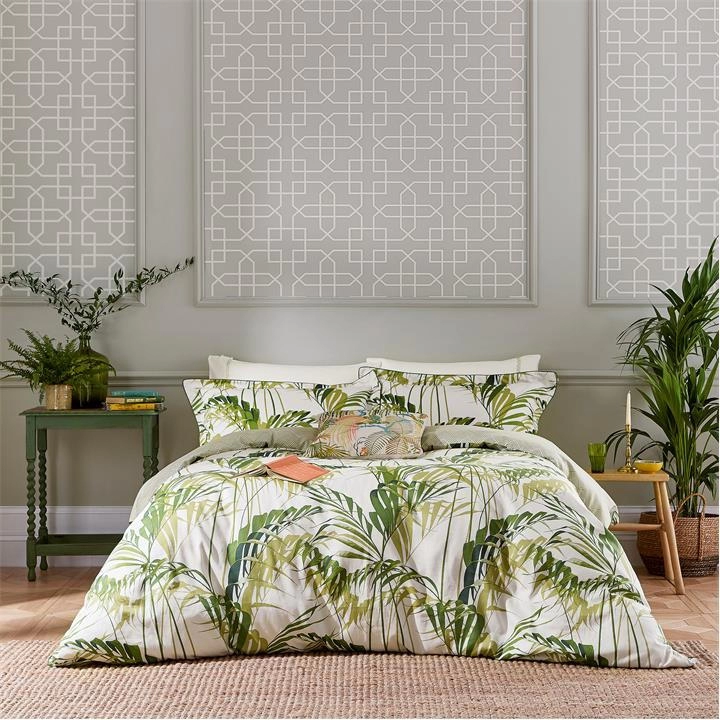 Image of Sanderson Green Cotton Sateen 200 Thread Count 'Palm House' Duvet Cover - double