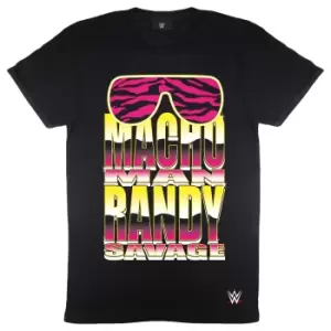 Image of WWE Mens Macho Man Randy Savage T-Shirt (S) (Black/Yellow/Pink)