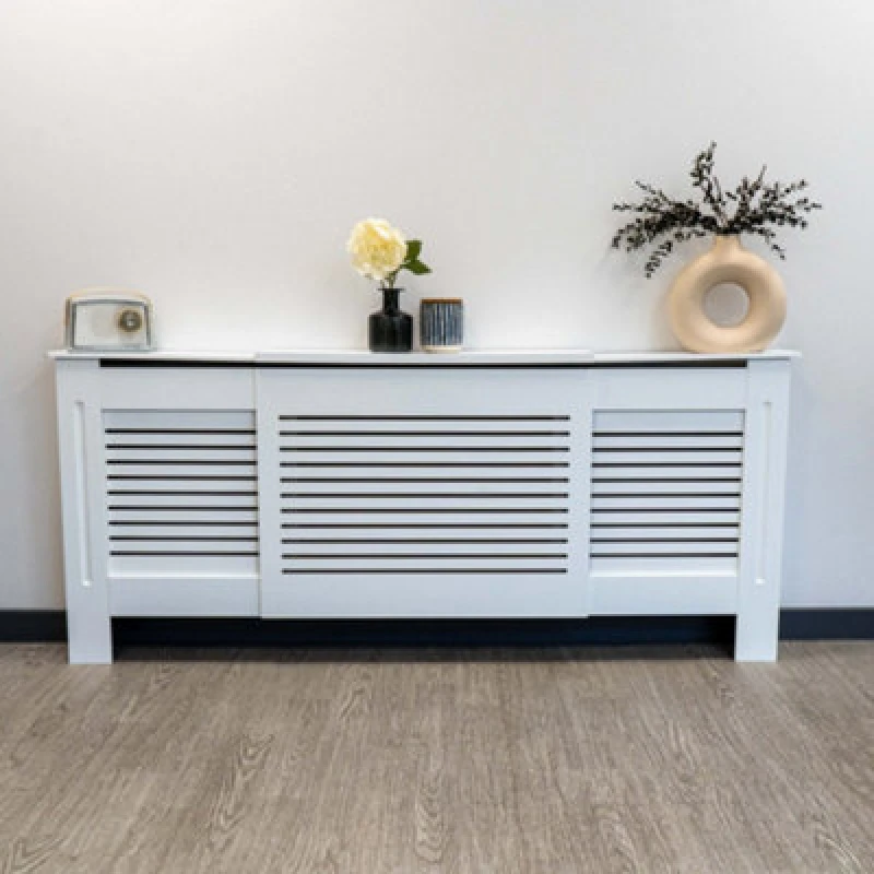 Image of Jack Stonehouse White Horizontal Slat Mdf Radiator Cover - Adjustable - 140-204Cm (W) X 81.5Cm (H) X 19Cm (D)