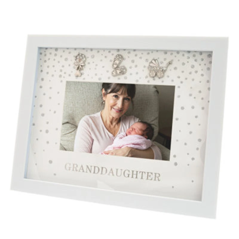 Image of Happy Homewares Modern Granddaughter 4X6 White Frame With Silver Foil Falling Dots