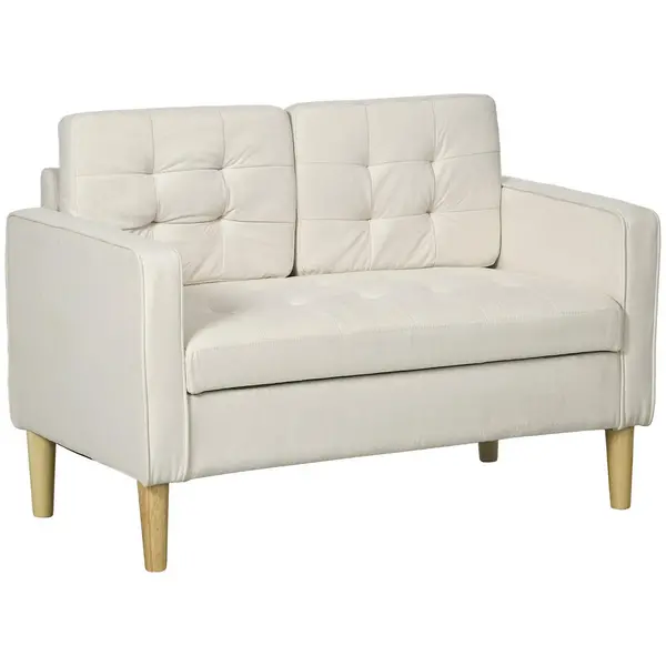Image of HOMCOM Modern 2 Seater Sofa with Storage Compact Loveseat Sofa Living Room Cream