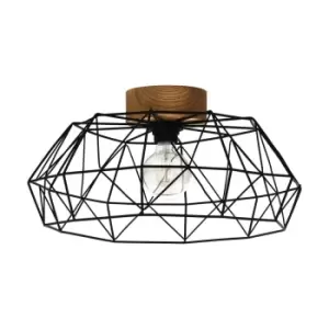 Image of Eglo Geometric Flush Ceiling Light With Wood accent