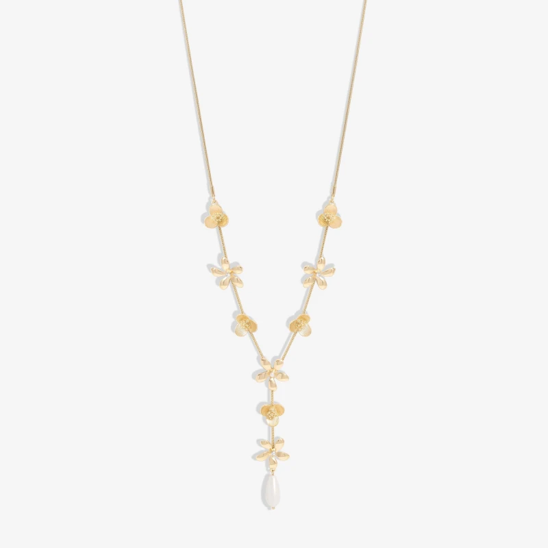 Image of Mood Gold Mixed Flower Linear Y-Drop Necklace Gold