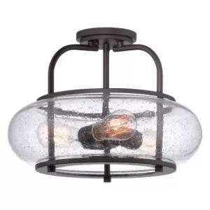 Image of Semi Flush Light Clear Seedy Glass Shade Black Metal Old Bronze LED E27 60W