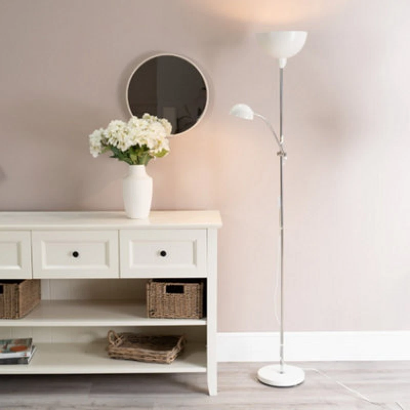 Image of ValueLights Orion Metal Father Son Upright and Side Adjustable Floor Lamp White