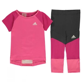Image of adidas Infant Girls T-Shirt & Leggings Set - Pink/Grey