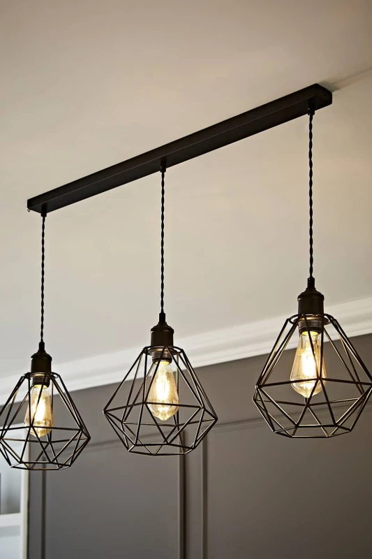 Image of ValueLights ValueLights Diablo Geometric Shade 3 Drop Bar Black Diner Ceiling Pendant Light Black One Size Unisex 5059406062506