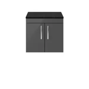 Image of Nuie Athena 600 Wall Hung 2-door Vanity & Sparkling Black Worktop - Gloss Grey