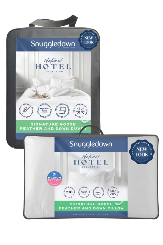 Image of Snuggledown Snuggledown Hotel Goose Feather & Down 13.5 Tog (4.5+9 tog) Duvet With 2 Pillows in White Size: Single White Single Unisex 5060543865134