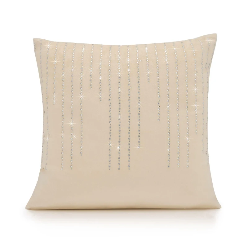 Image of Alan Symonds Velvet Feel Cushion Cover with Cascading Diamante Cream unisex 45x45cm