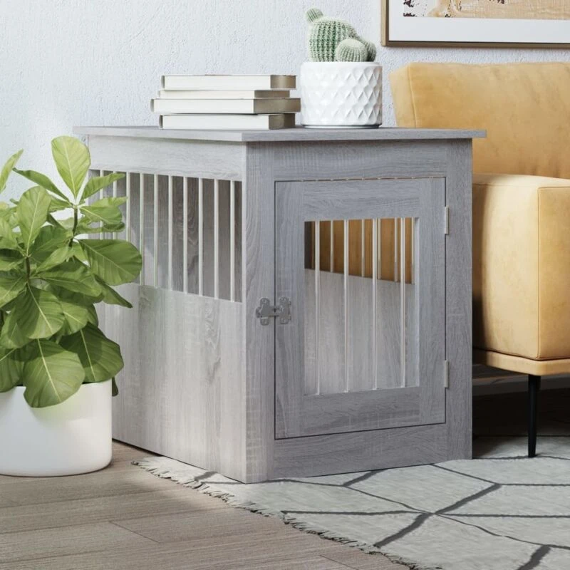 Image of vidaXL Dog Crate Furniture Grey Sonoma 55x75x65cm Engineered Wood, Grey 838321