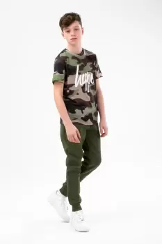 Image of HYPE BOYS KHAKI CLASSIC CAMO SCRIPT TEE & JOGGER SET