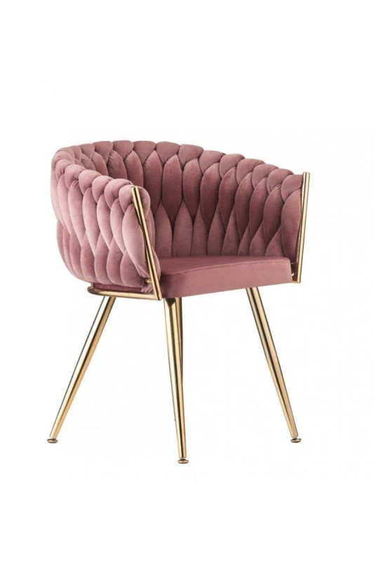 Image of Life Interiors Single Roma Knot Velvet Armchair with Gold Metal Legs, Modern Tufted Design for Living Room in Pink Pink Unisex