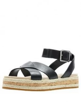 Image of Clarks Botanic Poppy Wedge Sandal, Black Leather, Size 4, Women
