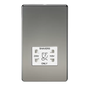 Image of KnightsBridge Screwless Black Nickel Shaver Socket Dual Voltage 115/230V - White Insert