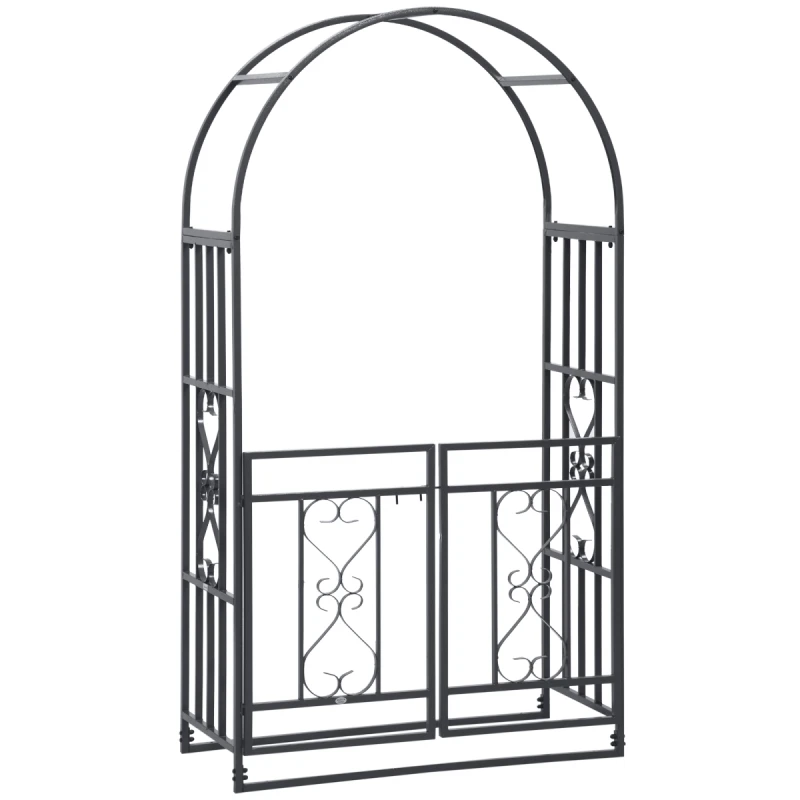 Image of Outsunny Metal Garden Arch with Double Gate, Garden Arbor Climbing Plants, Grey 844-087V00CG