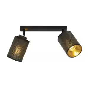 Image of Bronx Black Twin Ceiling Spotlight with Black Fabric Shades, 2x E14