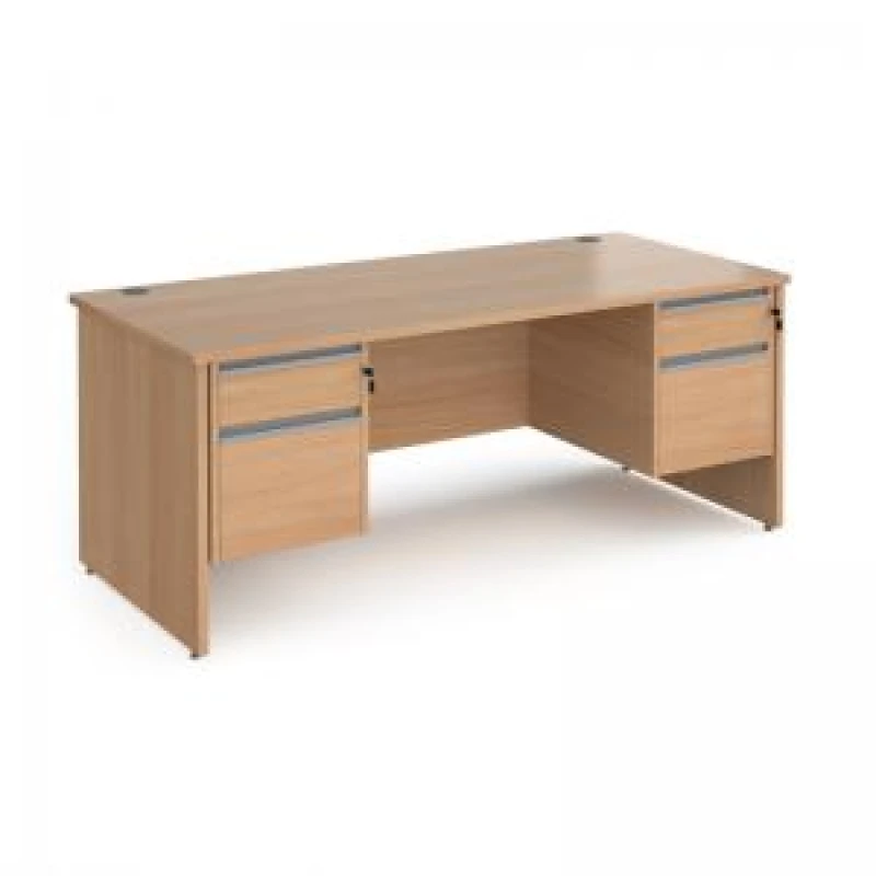 Image of Contract 25 Office Desk Rectangular Desk 1800mm With Double Pedestal Beech Top And Panel End Leg 800mm Depth Contract 25 CP18S22-S-B Beech CP1