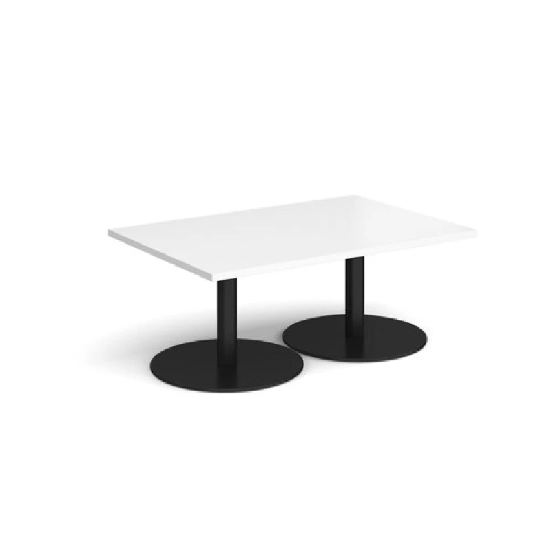 Image of Monza Rectangular Cafe and Bistro Coffee Table with Flat Round Black Base - Top 1200mm x 800mm - White