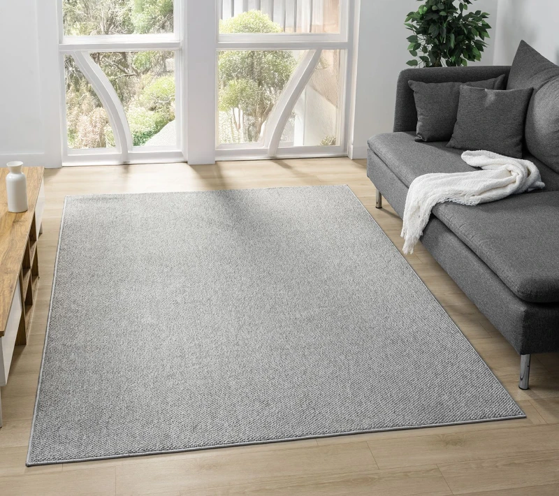 Image of Avior Washable Plain Living Room Area Rug - Loop Pile Pebble Design Grey 160Cm X 230Cm