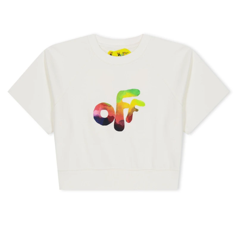 Image of Off White Kids Watercolour Print Crop T-Shirt White/Multi female 8Y