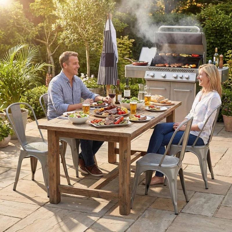 Image of FWStyle Bistro Set Of 4 Silver Gloss Metal Chairs (H) 84 (W) 45.5 (D) 51cm Silver Unisex