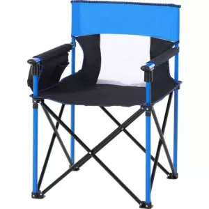 Image of Outsunny Metal Frame Sponge Padded Folding Camping Chair w/ Pockets Blue