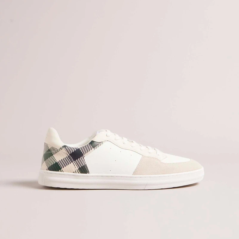 Image of Ted Baker Barkerg Leather & Suede House Check Trainers - White White 9