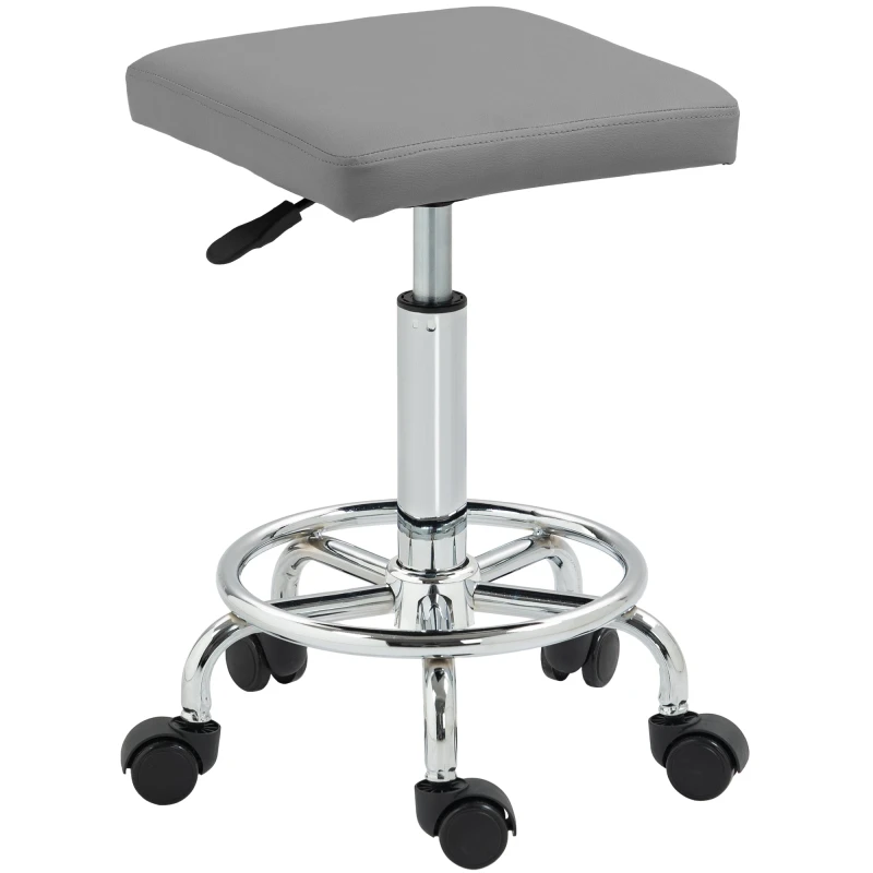 Image of HOMCOM PU Leather Rolling Stool, Height Adjustable Salon Chair, Grey 503-034V70GY
