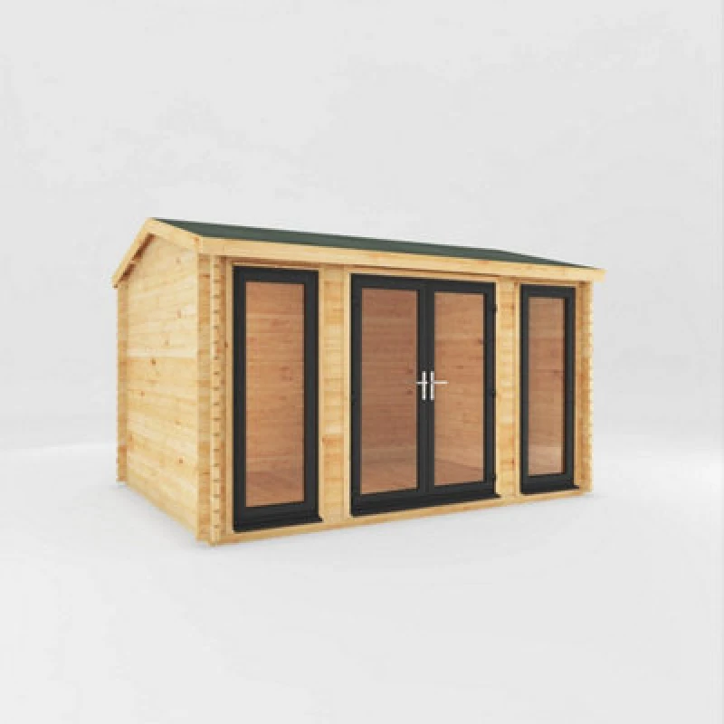 Image of Mercia 4 X 3 M Home Office Studio Log Cabin - 44mm - Grey Upvc Windows And Door - Wood/glass - L314.2 X W403.6 X H260 Cm