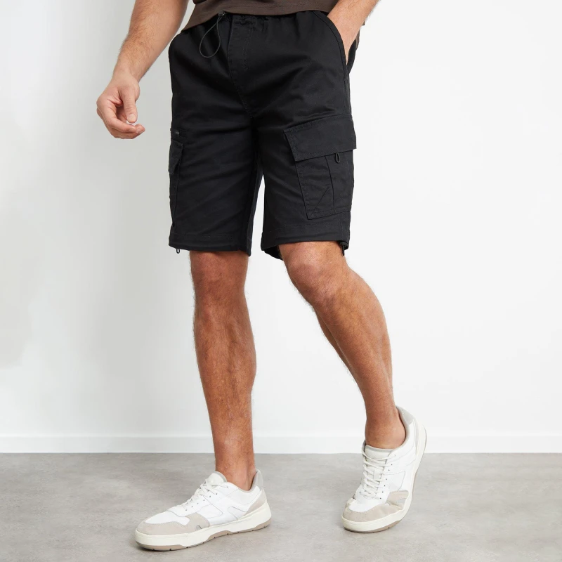 Image of Threadbare 'Striker' Cotton Utility Cargo Shorts With Stretch Black