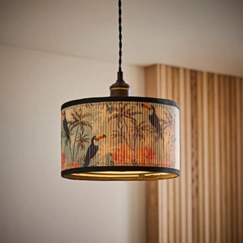 Image of ValueLights ValueLights Daintree Bamboo Pastel Jungle Drum Easy Fit Ceiling Light Lamp Shade in Natural Size: Small Natural Small Unisex 50165292734