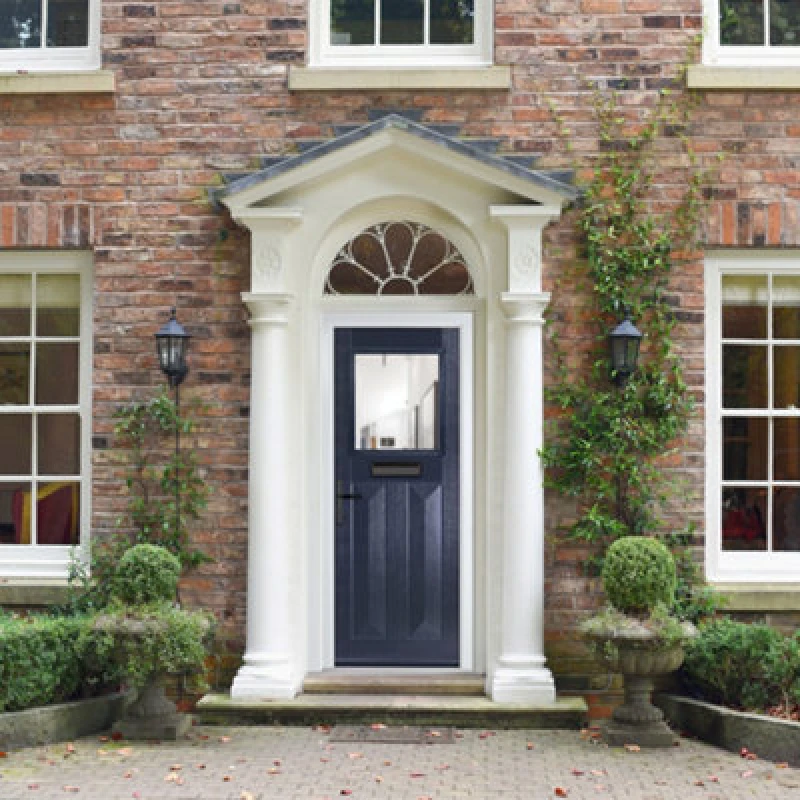 Image of Lacerta Composite Door Eaton Blue 920mm X 2090mm Open In Right Hand Clear Glass 10 Year Guarantee - Free Delivery & Smart Lock