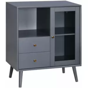 Image of Modern Sideboard Cabinet, Glass Door Cupboard with 2 Drawers, Grey - Homcom