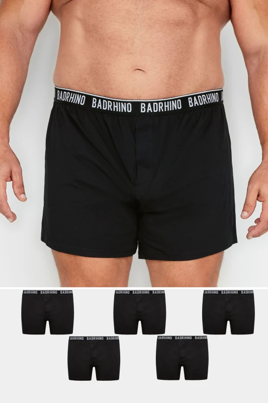 Image of BadRhino Mens 5 Pack Button Up Loose Fit Boxers in Black Size: 7-8XL Black Male 7-8XL