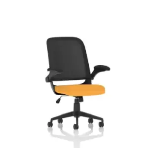 Image of Crew Task Operator Bespoke Fabric Seat Senna Yellow Mesh Chair With Folding Arms