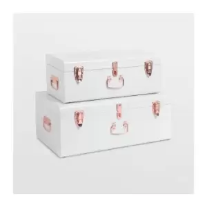 Image of BTFY Cream Storage Trunks Set of 2 - Steel Storage Chests with Rose Gold Handles, Stylish Stackable Bedroom Storage for Bedroom, Living room,