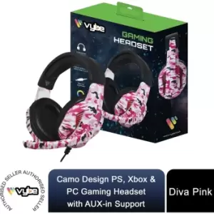 Image of Vybe Headset Camo Design for PS, Xbox & PC Gaming with AUX-in Support, Diva Pink