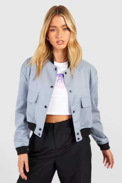 Image of Shoulder Pad Detail Crop Bomber Jacket