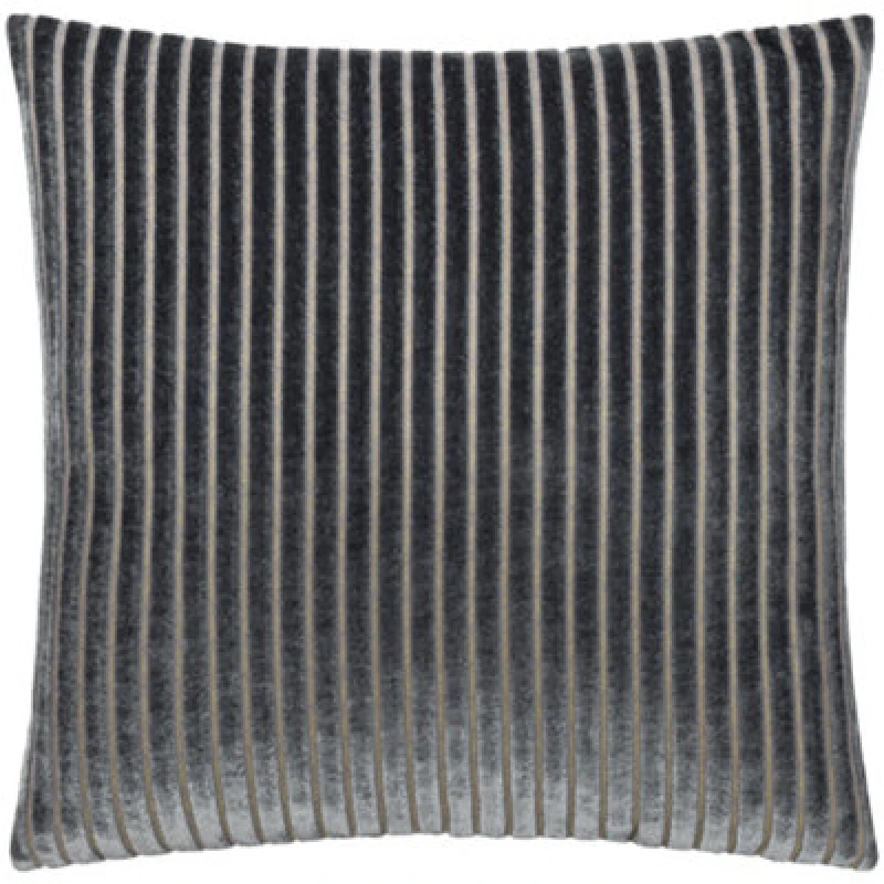 Image of Paoletti Paoletti Savoy Stripe Velvet Cushion in Charcoal Size: 50cm x 50cm Charcoal 50cm x 50cm Unisex 5025532356482
