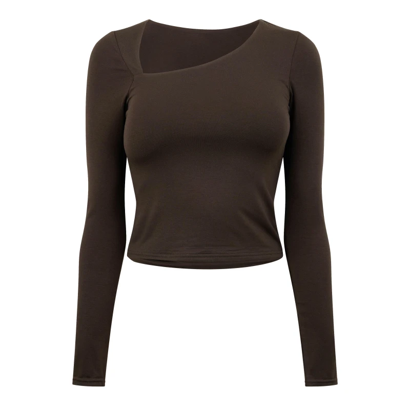 Image of Jack Wills Slash Long Sleeve Top Womens - Brown Brown 6