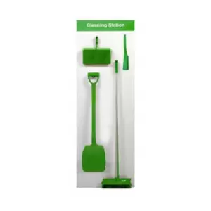 Image of Shadow Board Cleaning Station with Lean Stand, Stocked with Hooks, Style A Green, (610mm x 2000mm)