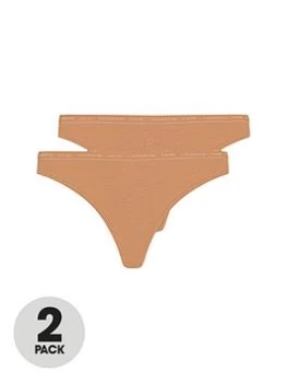 Image of Calvin Klein One Cotton Skin Tone 2-Pack Thong - Sandalwood, Brown, Size S, Women