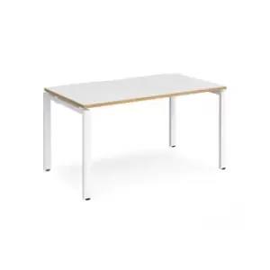 Image of Bench Desk Single Person Starter Rectangular Desk 1400mm White/Oak Tops With White Frames 800mm Depth Adapt