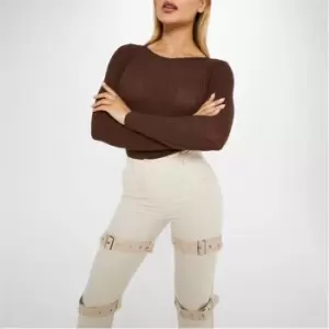 Image of I Saw It First Rib Knit Long Sleeve Bodysuit - Brown