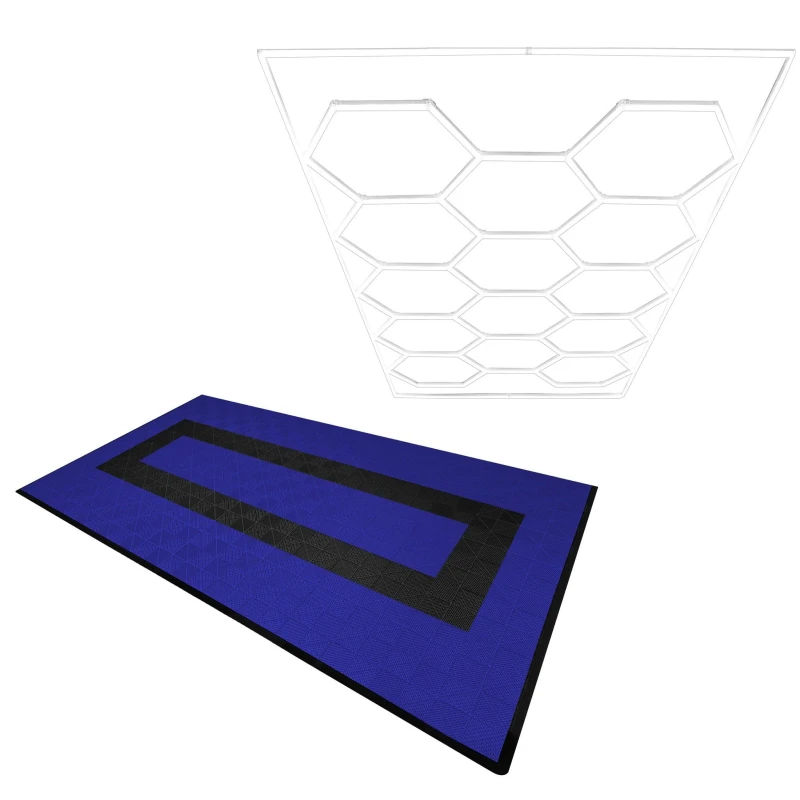 Image of Monstershop Hexagon LED Light & Vented Garage Floor Tiles With Edges - 90 Blue & 30 Black Blue