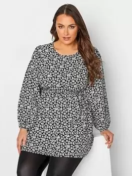 Image of Yours Balloon Sleeve Top Floral Print, Black, Size 18, Women