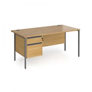 Image of Dams International Straight Desk with Oak Coloured MFC Top and Graphite H-Frame Legs and 2 Lockable Drawer Pedestal Contract 25 1600 x 800 x 725mm