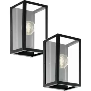 Image of 2 PACK LED Wall Light / Sconce Black Steel & Clear Glass Box Shade 60W E27